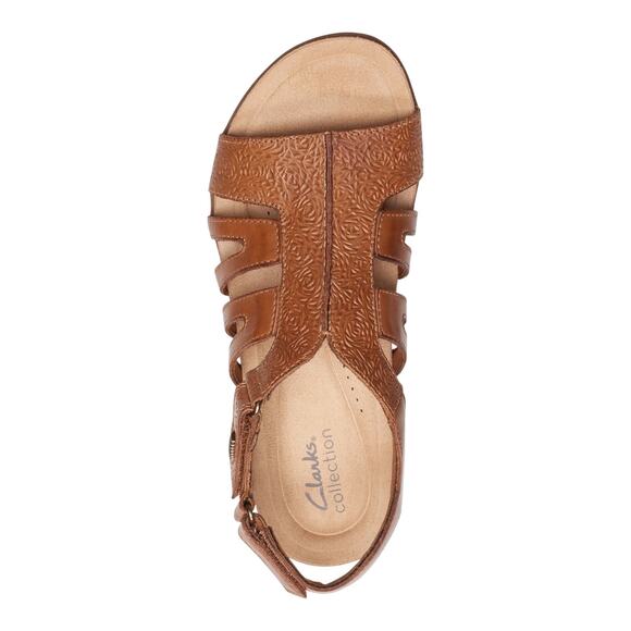 Clarks Women's April Belle Strappy Slingback Leather Sandals Tan Size 8 1/2 M - Picture 3 of 4